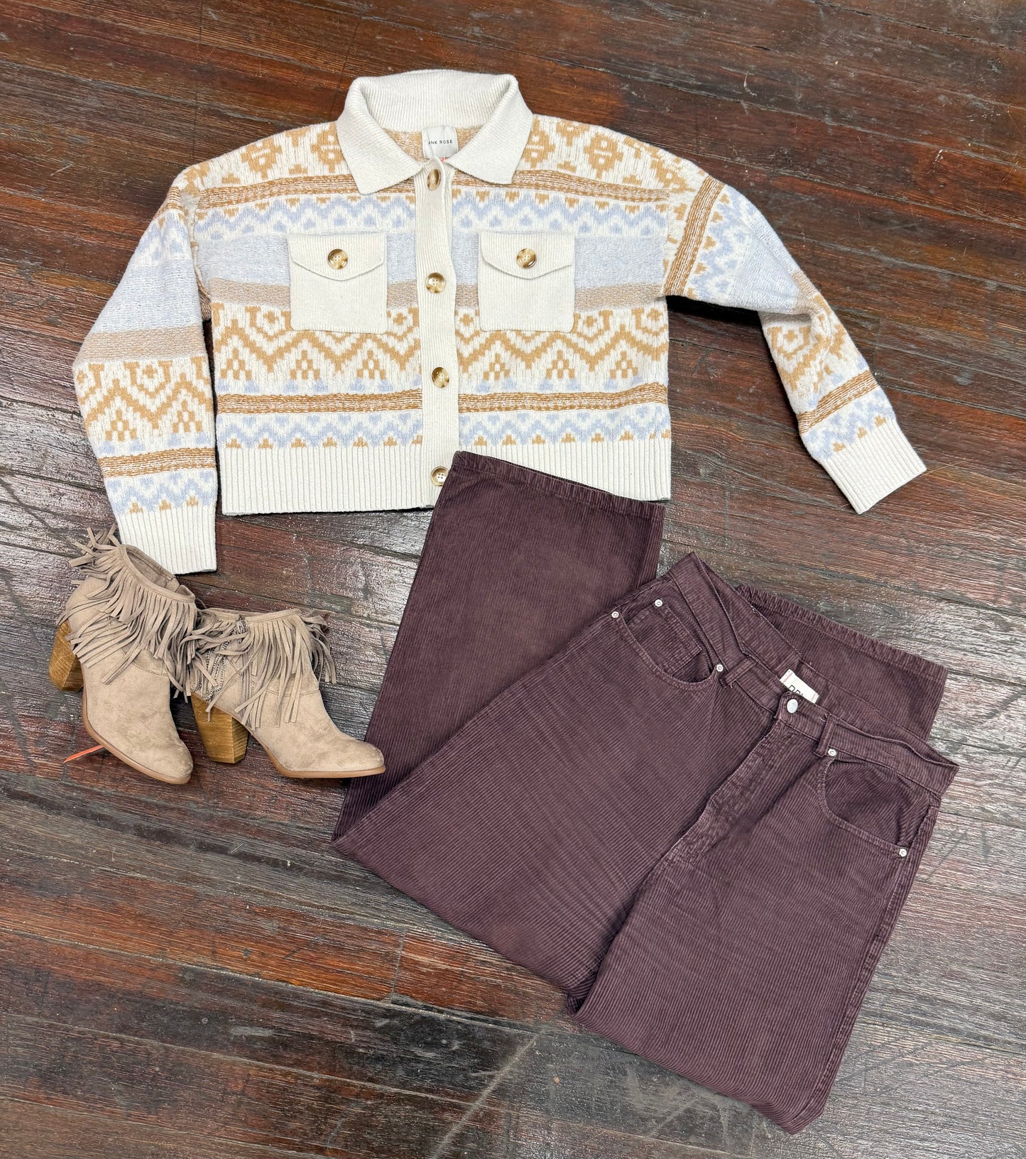 Pink Rose White/Brown Cardigans, XL