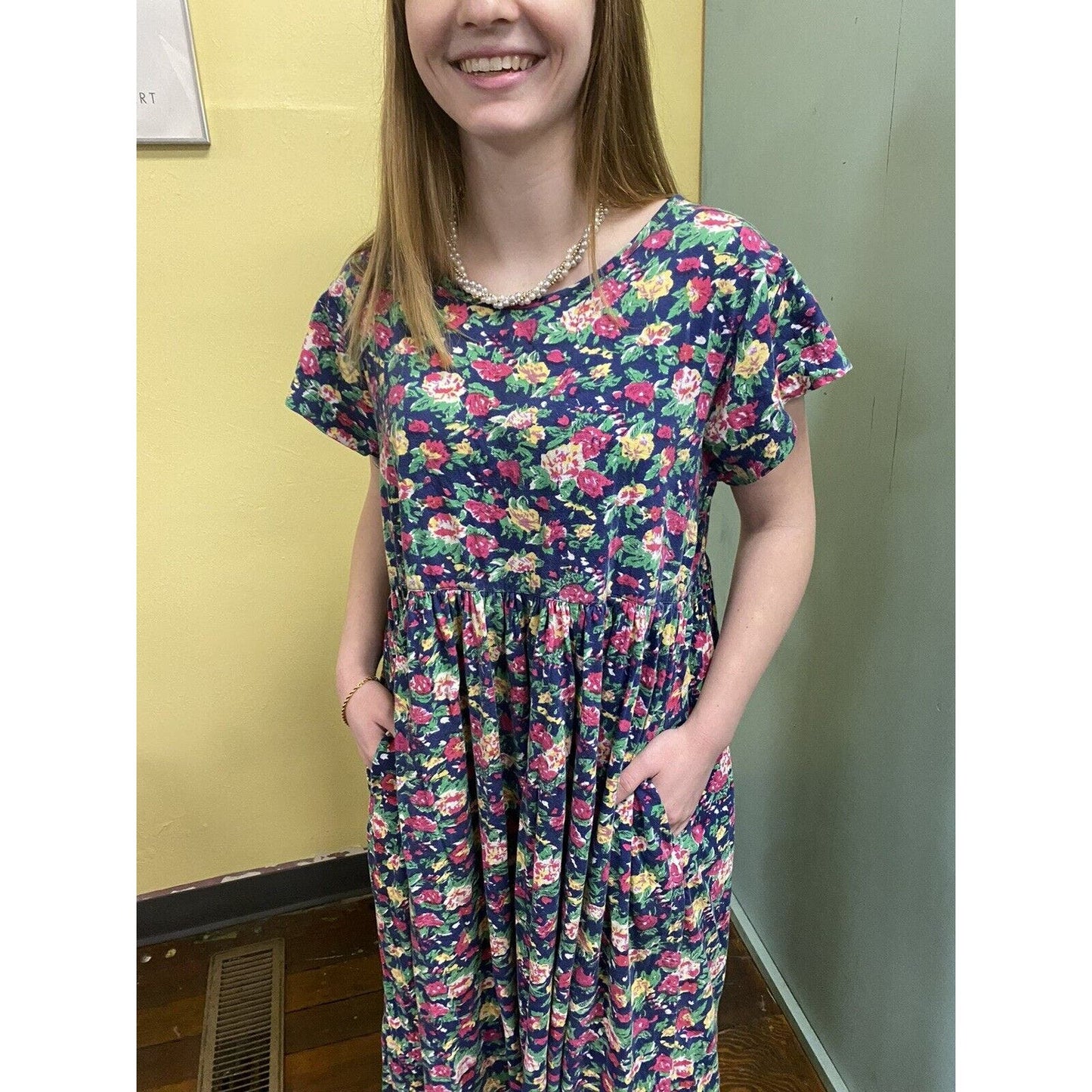 Vintage 90’s Cotton Floral Print Babydoll Dress Size XL