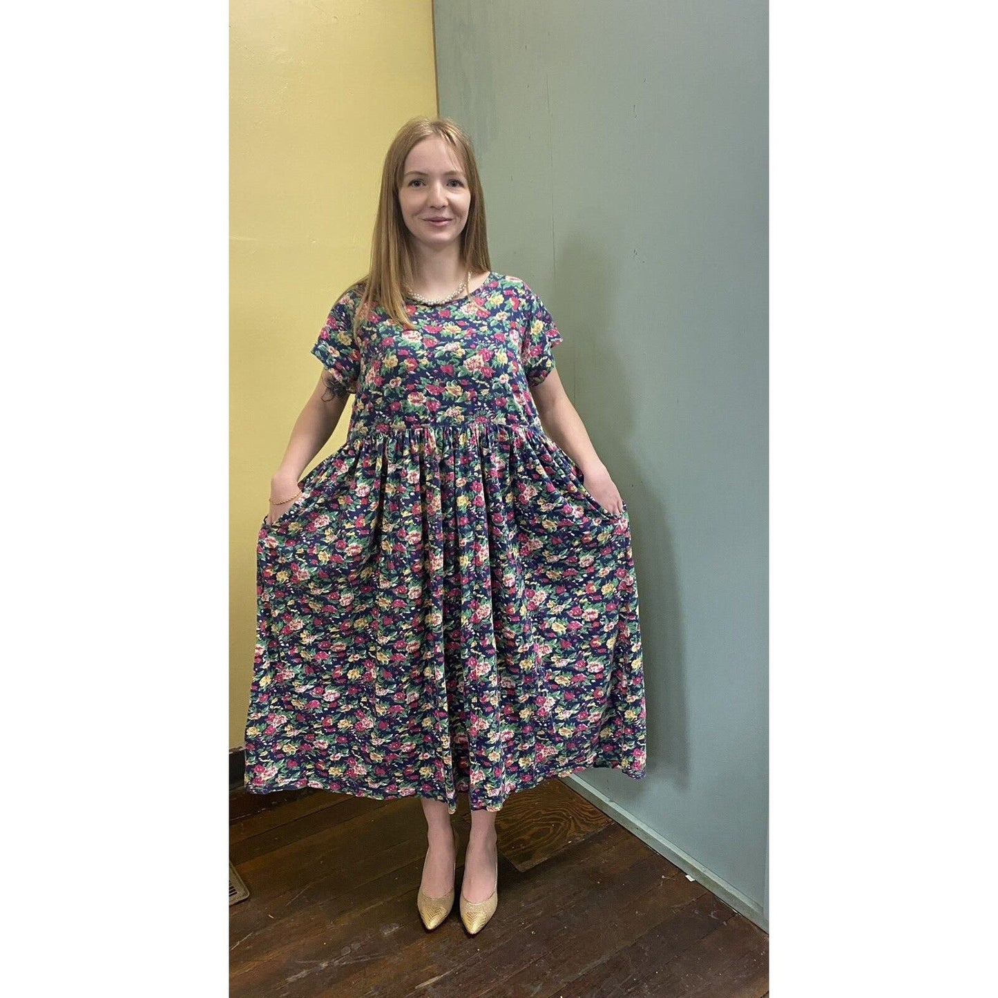 Vintage 90’s Cotton Floral Print Babydoll Dress Size XL