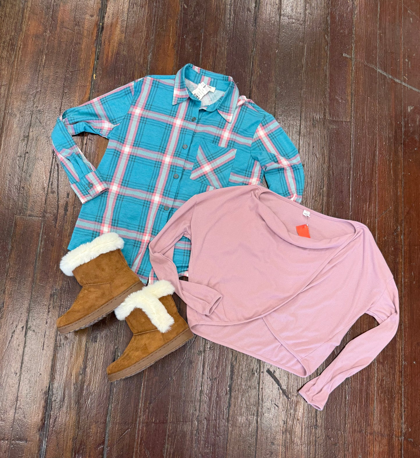 Zenana Blue plaid Tops, S