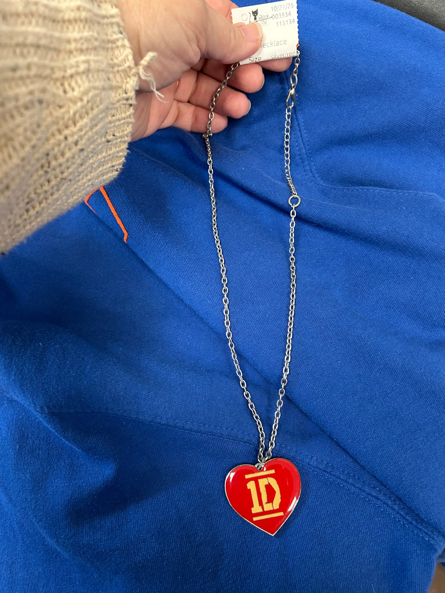 One Direction silver/red Id necklace