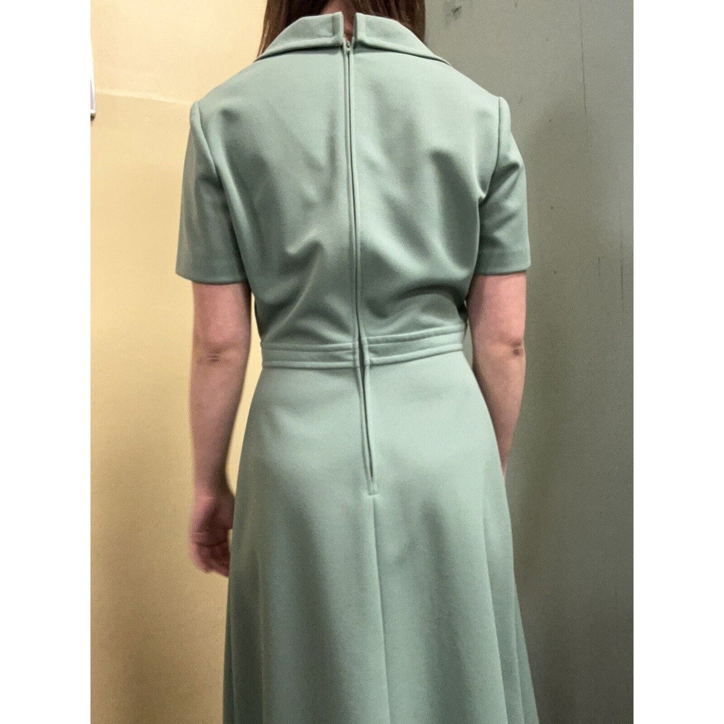 Vintage 70s Jerrie Lurrie Green Polyester Dress S
