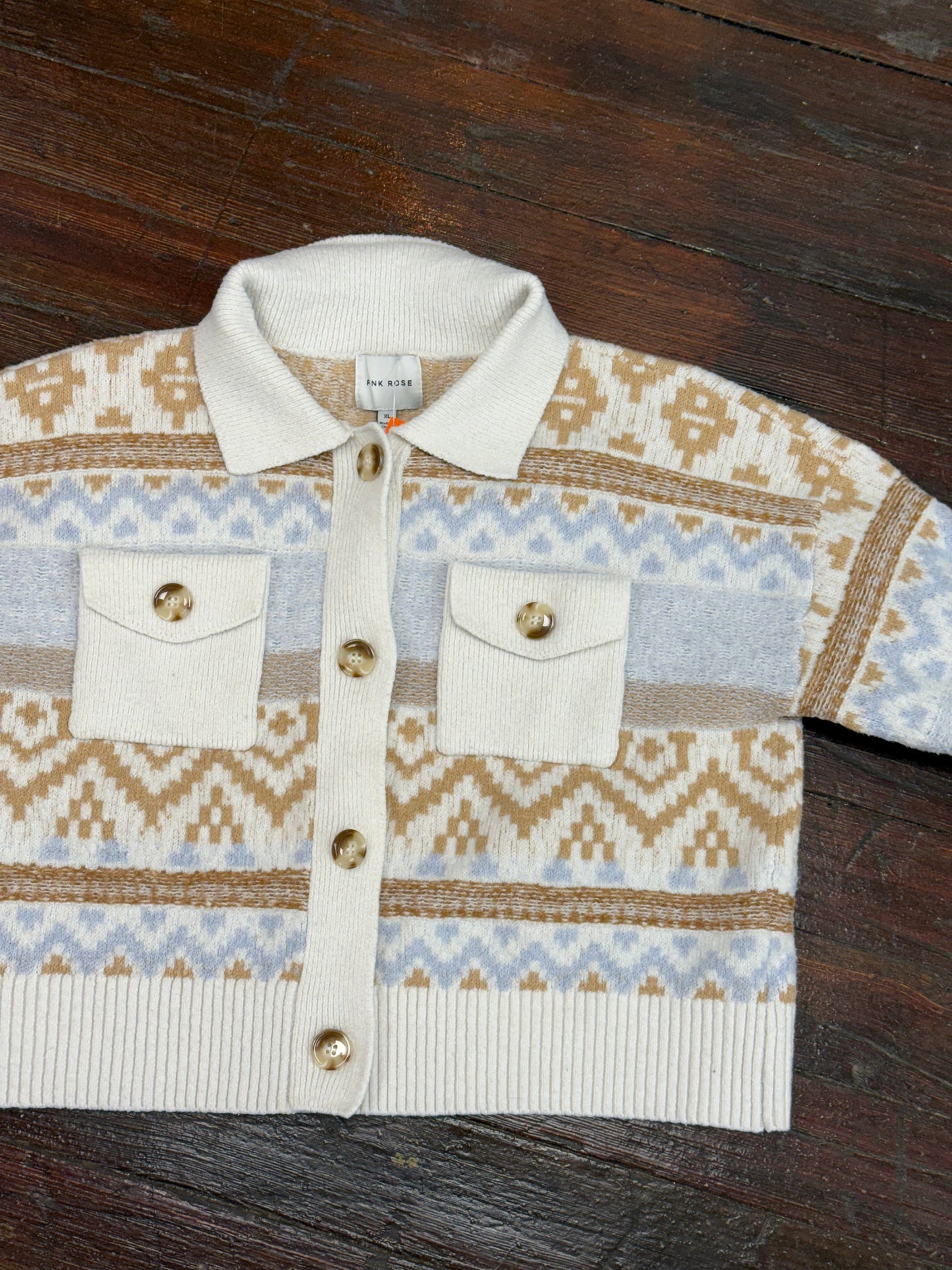 Pink Rose White/Brown Cardigans, XL