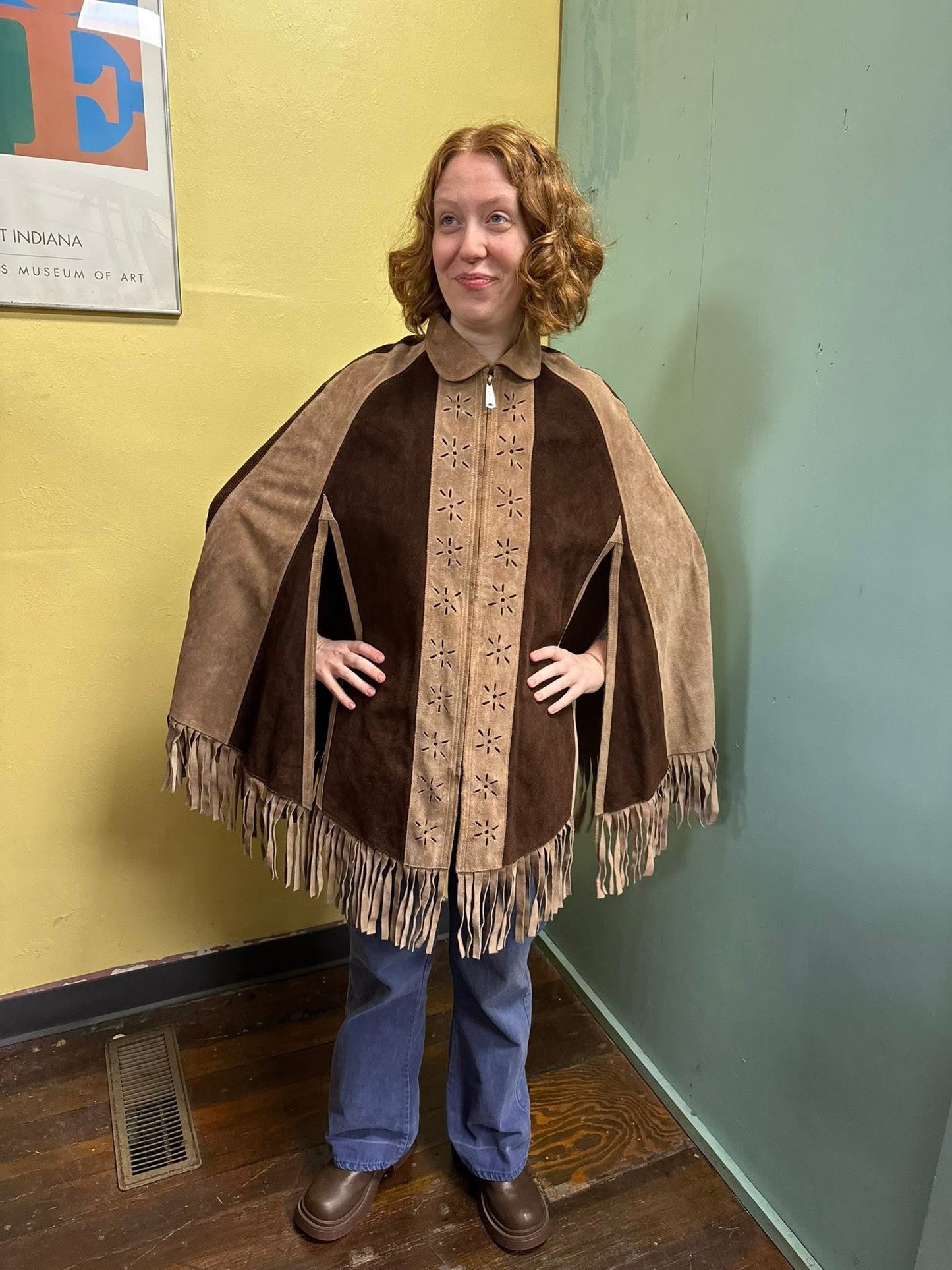 Genunine leather brown/tan Vintage poncho