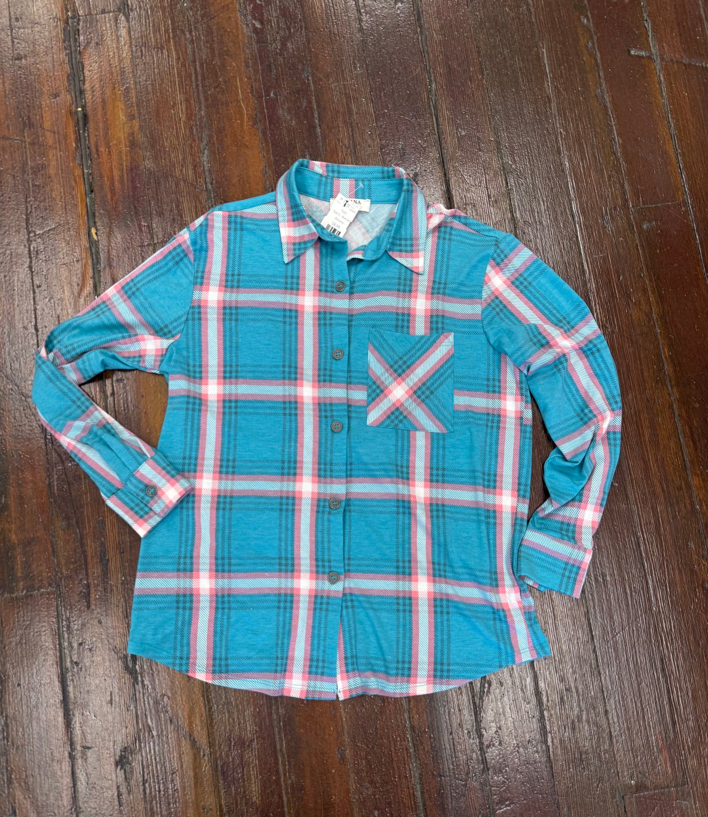 Zenana Blue plaid Tops, S