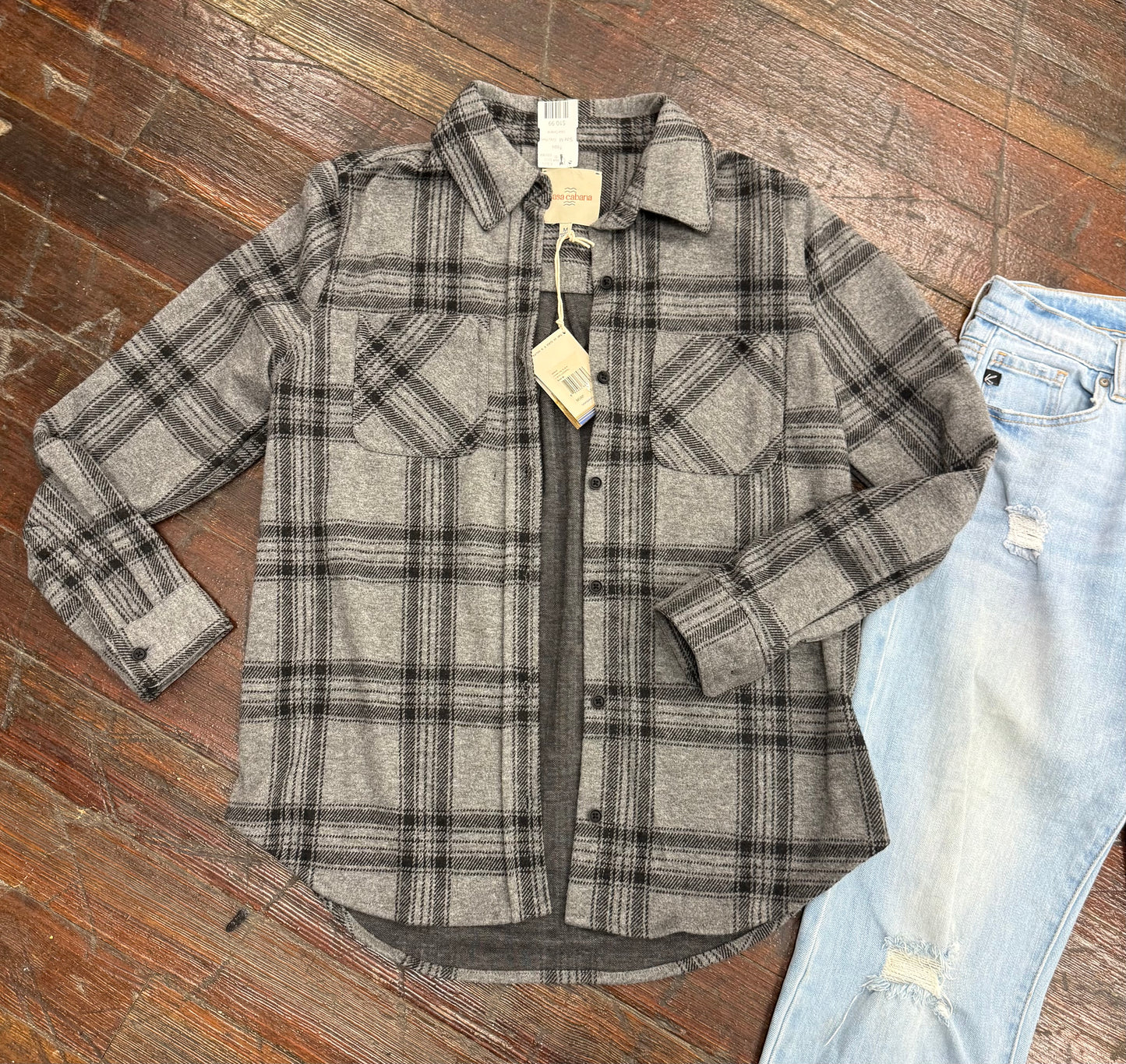 Casa Cabana Gray Plaid Tops, M