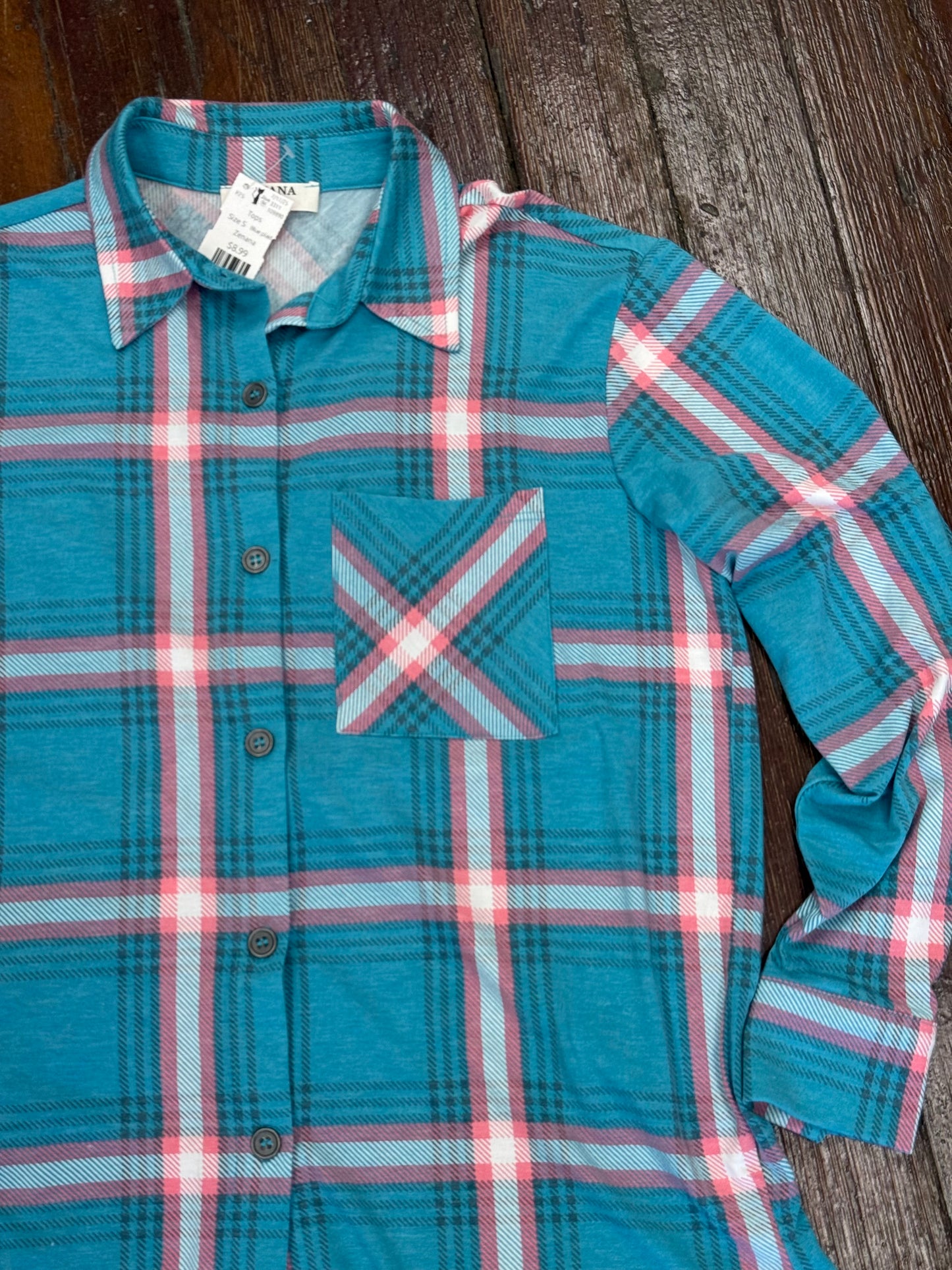 Zenana Blue plaid Tops, S