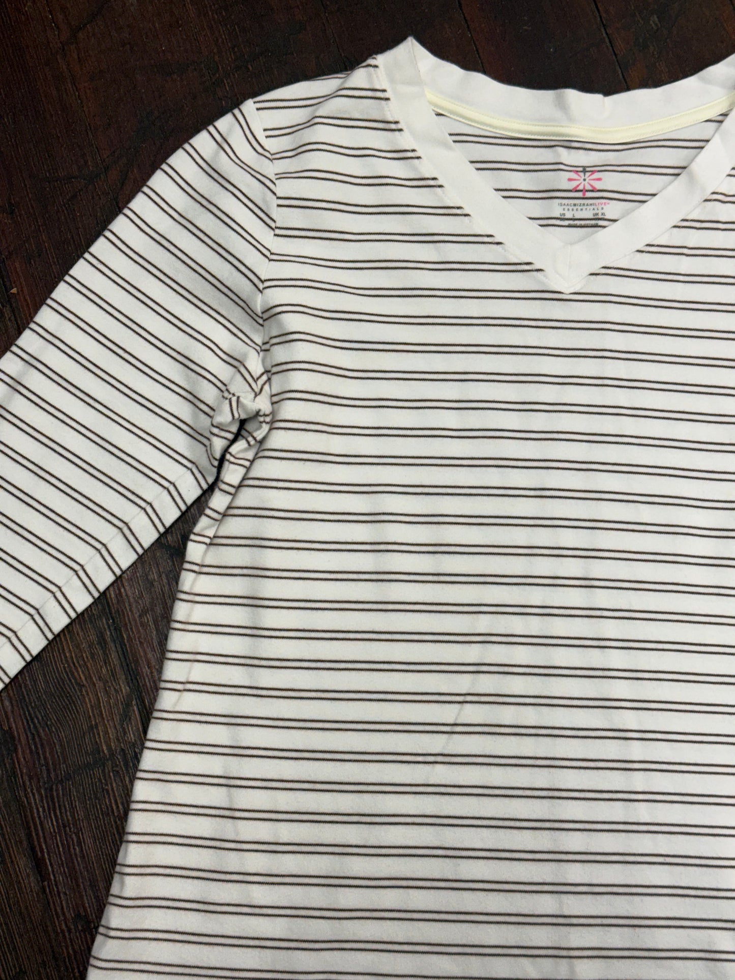 Isaac Mizrahi White/Brown Tops, L
