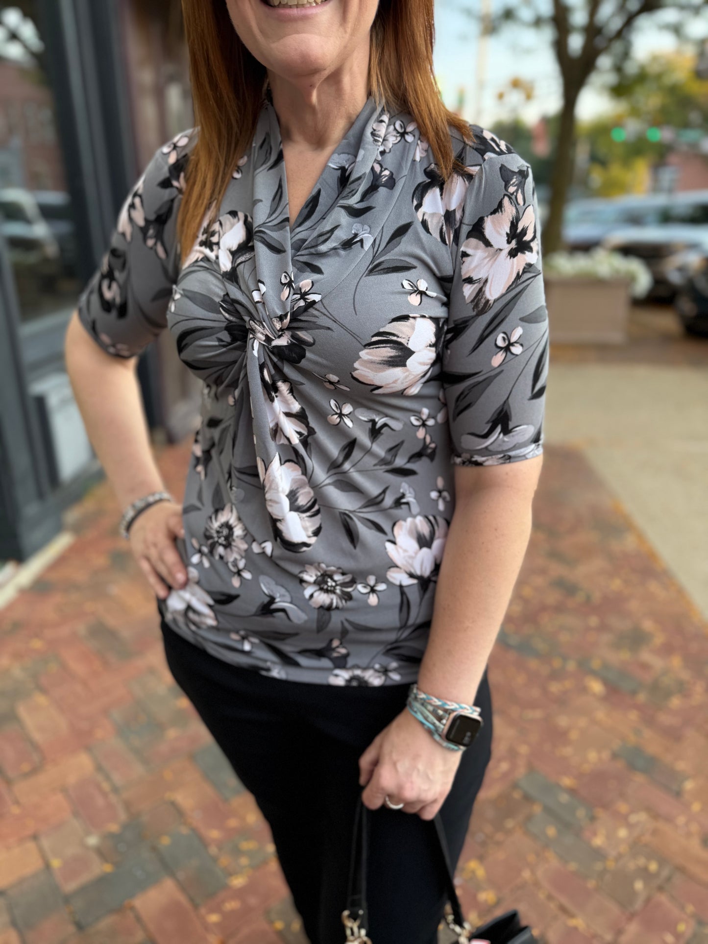 Premise Gray Floral Tops, S