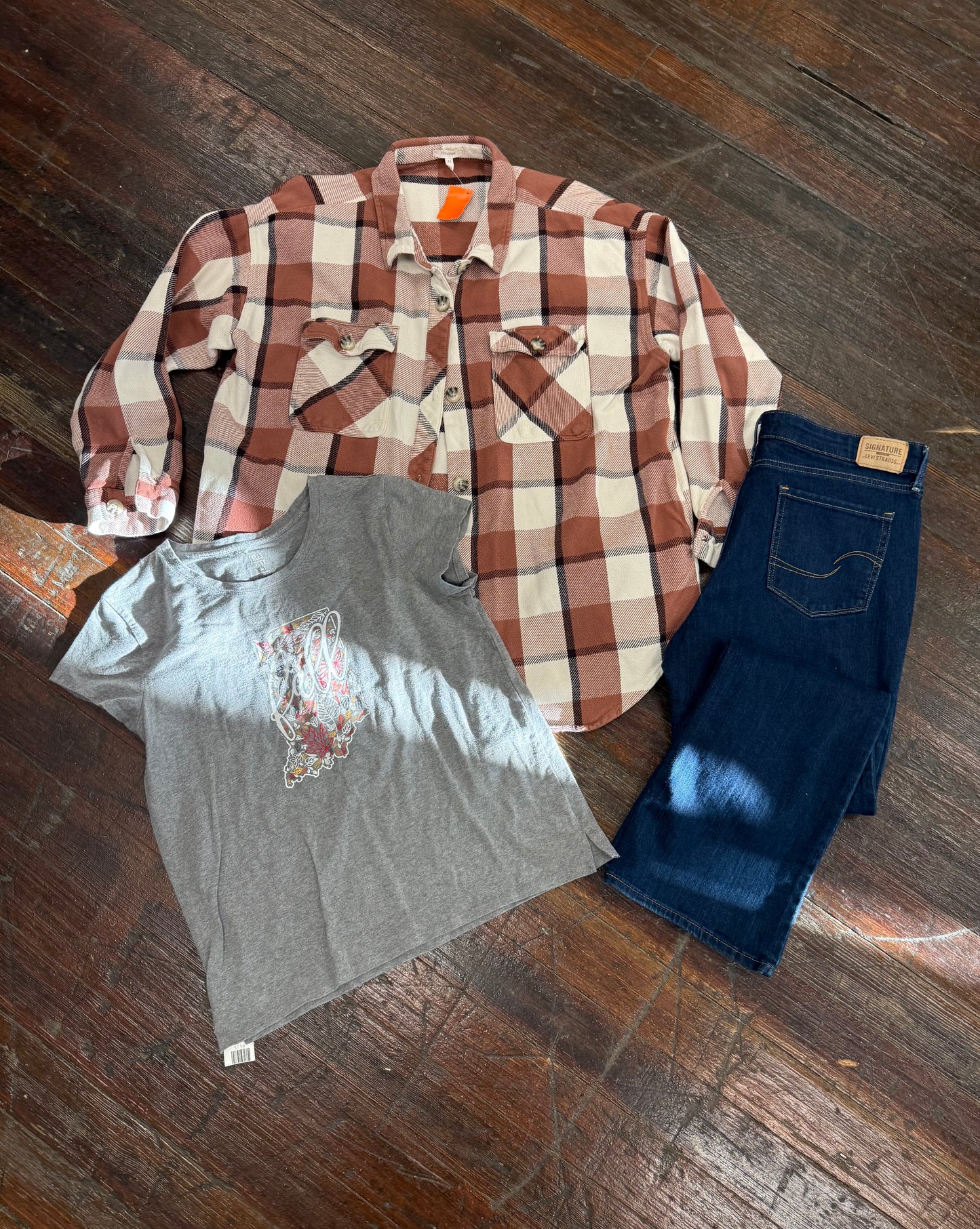 Maurices Brown Plaid Tops, XXL