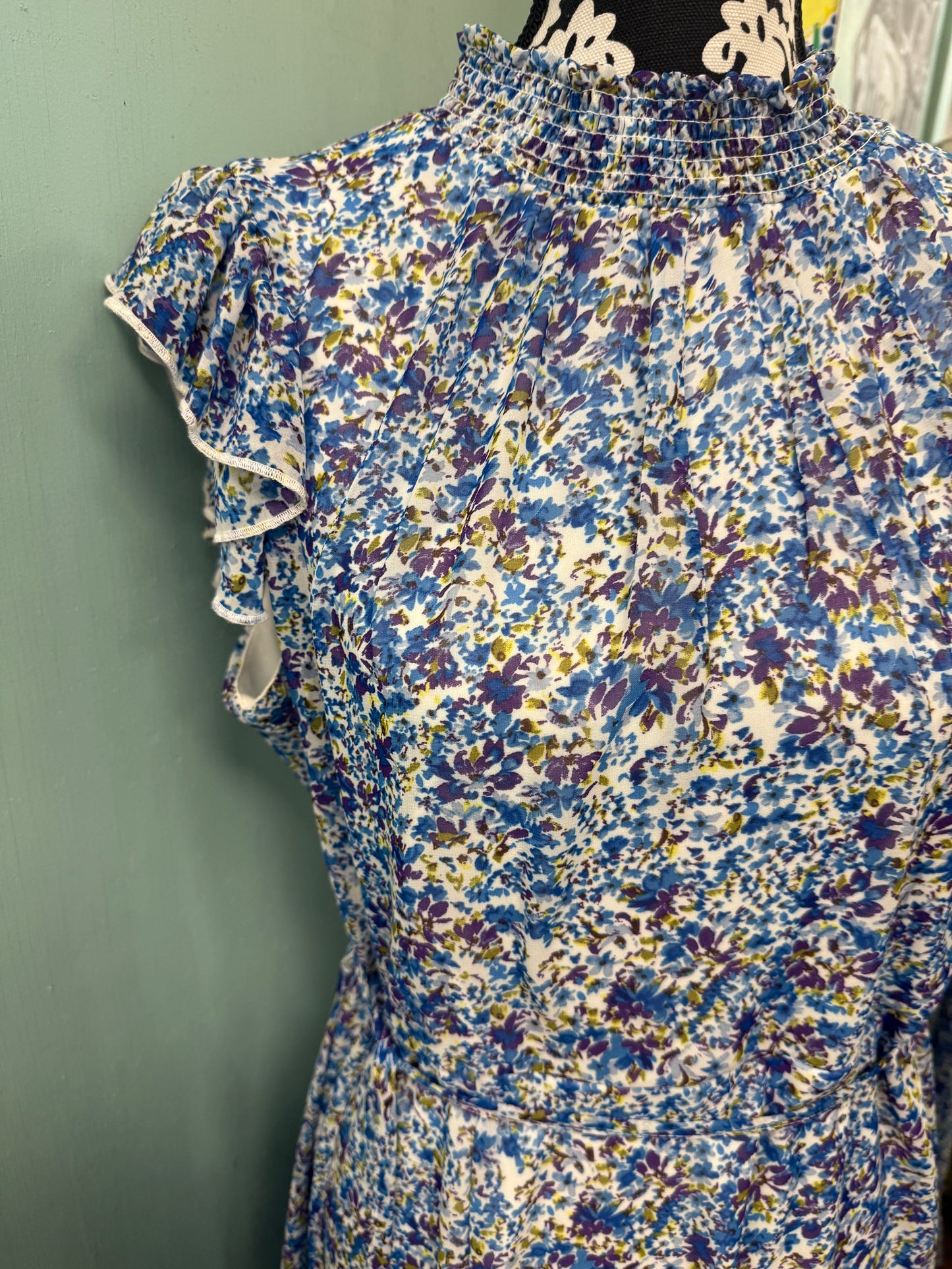 Nina Leonard Blue Floral Dresses, XL