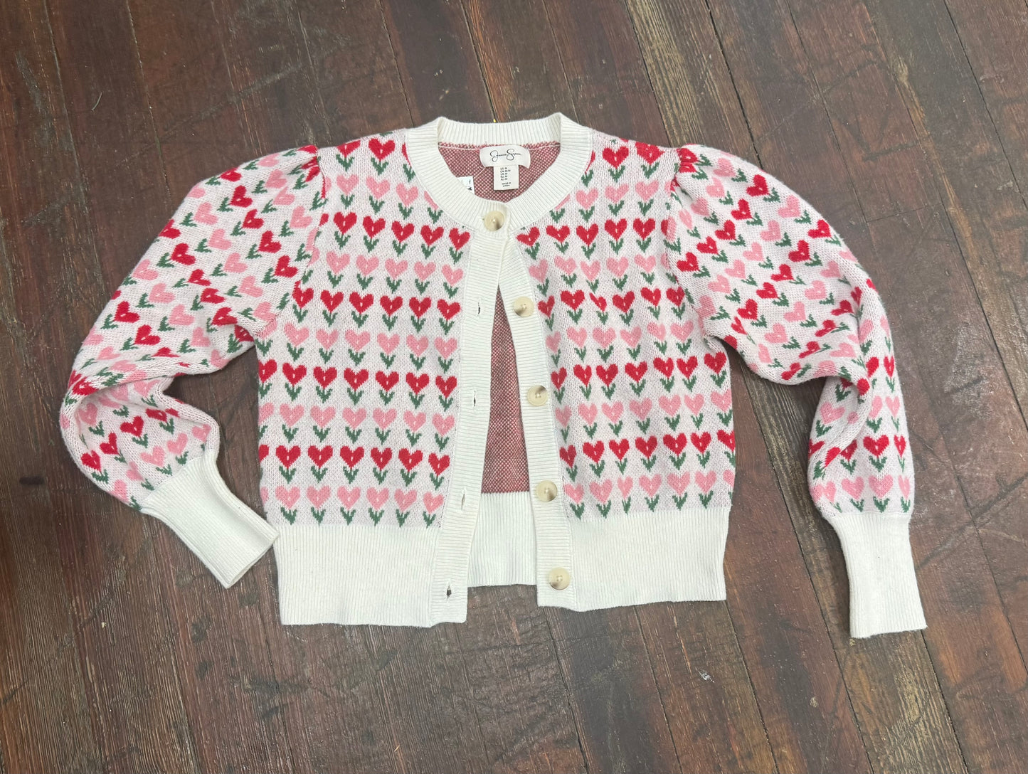 jessica simpson white with colored hearts Sweaters, medium