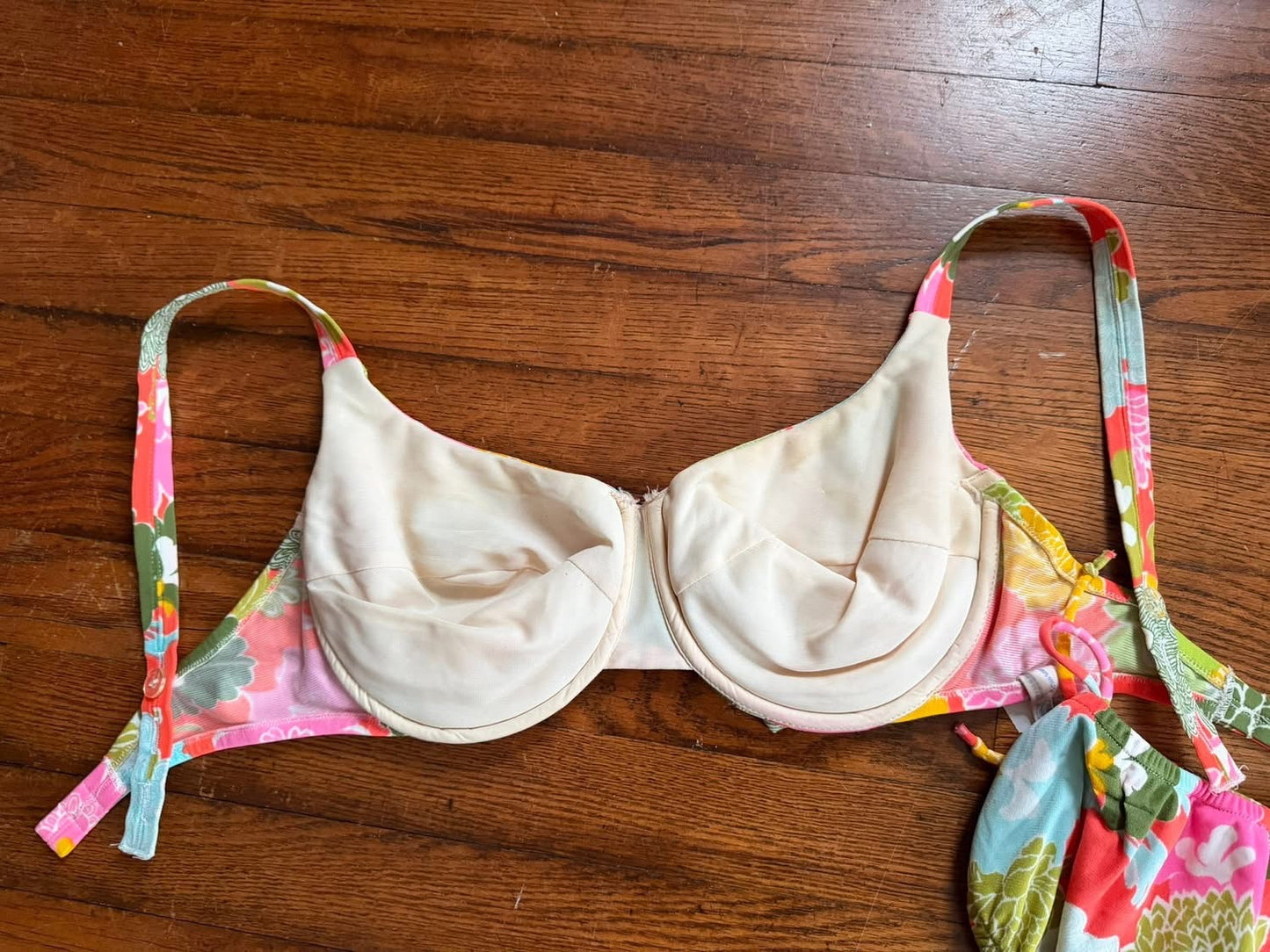 union tag orange floral Vintage bathing suit, medium