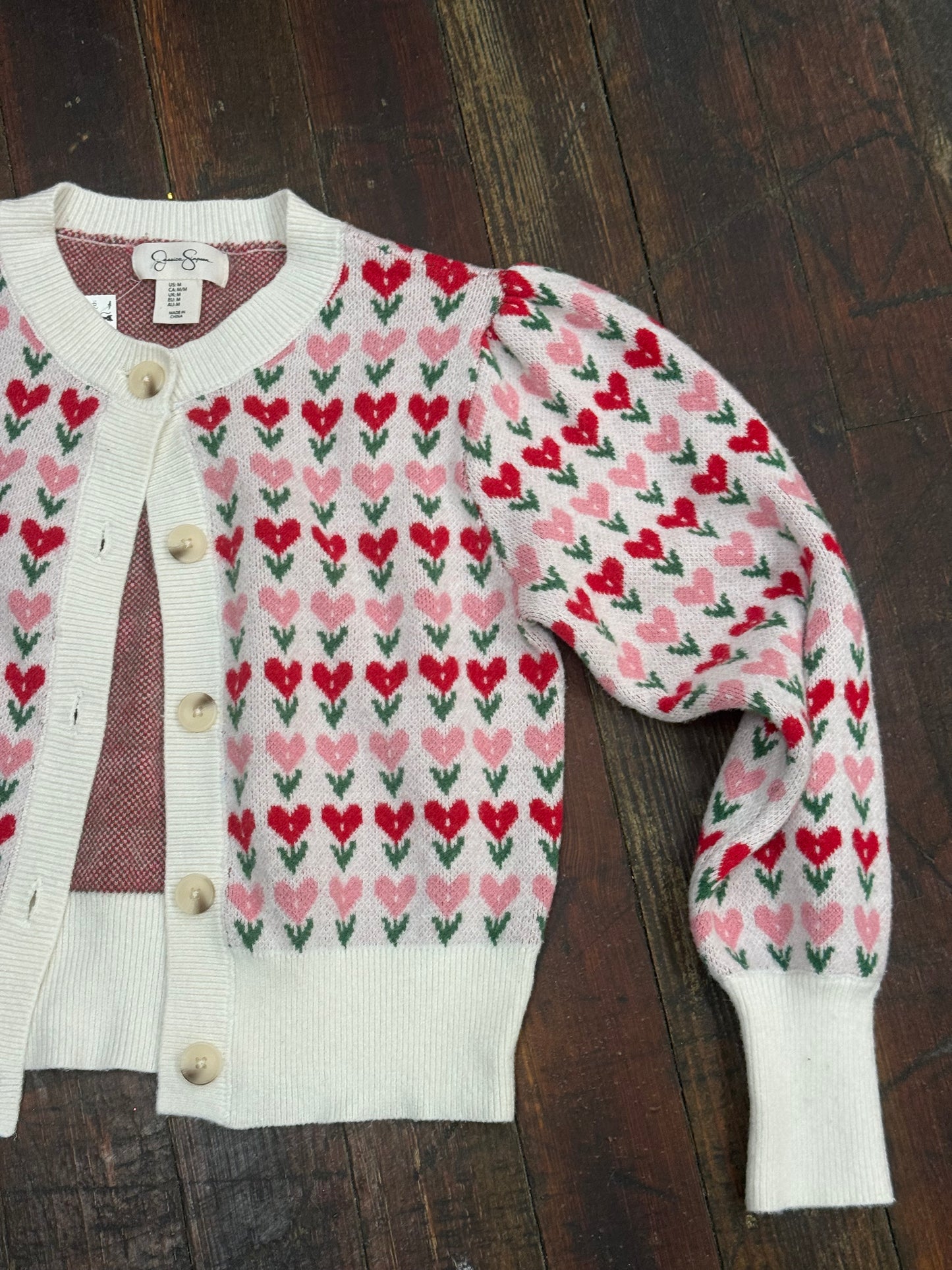 jessica simpson white with colored hearts Sweaters, medium
