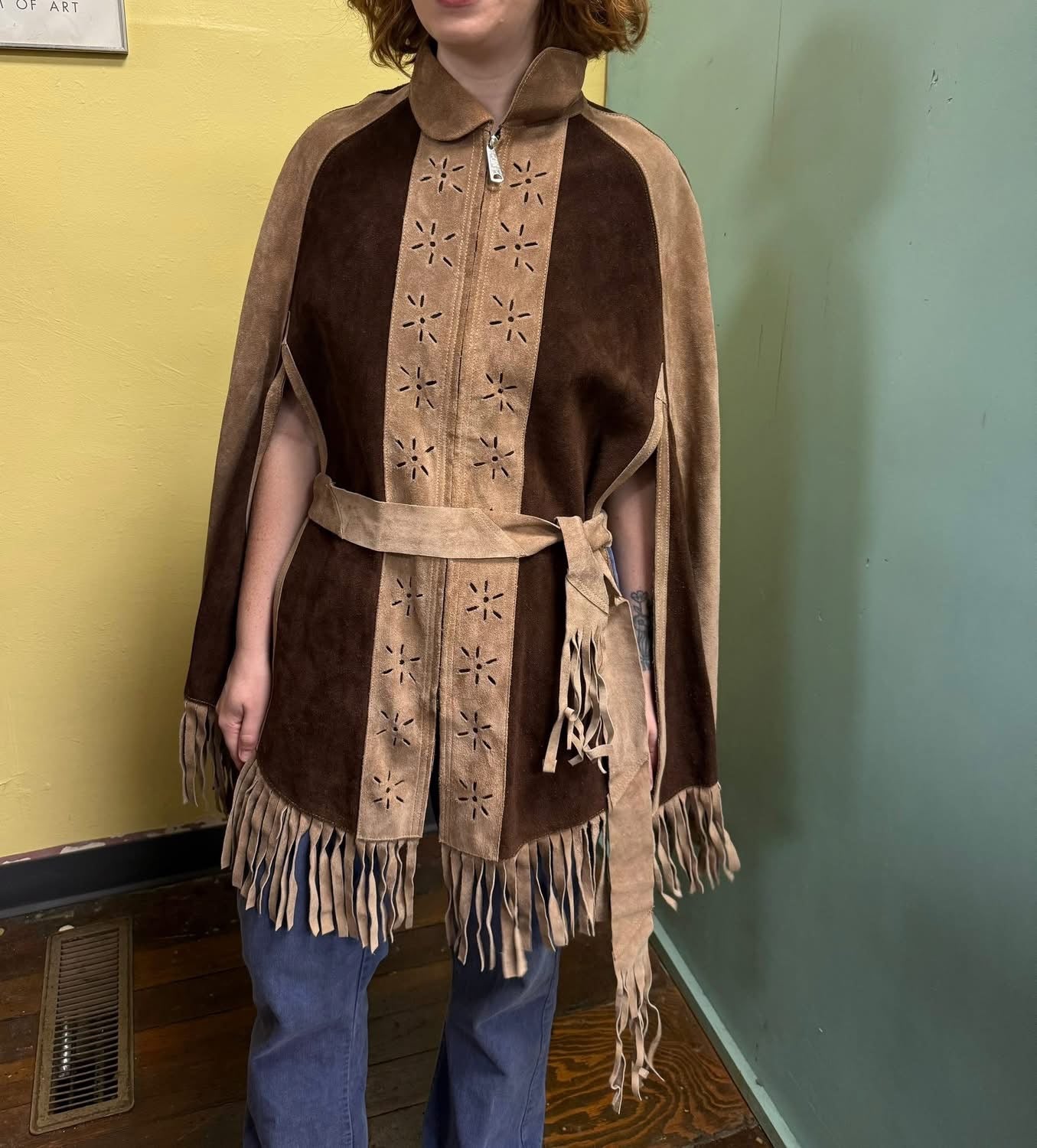 Genunine leather brown/tan Vintage poncho