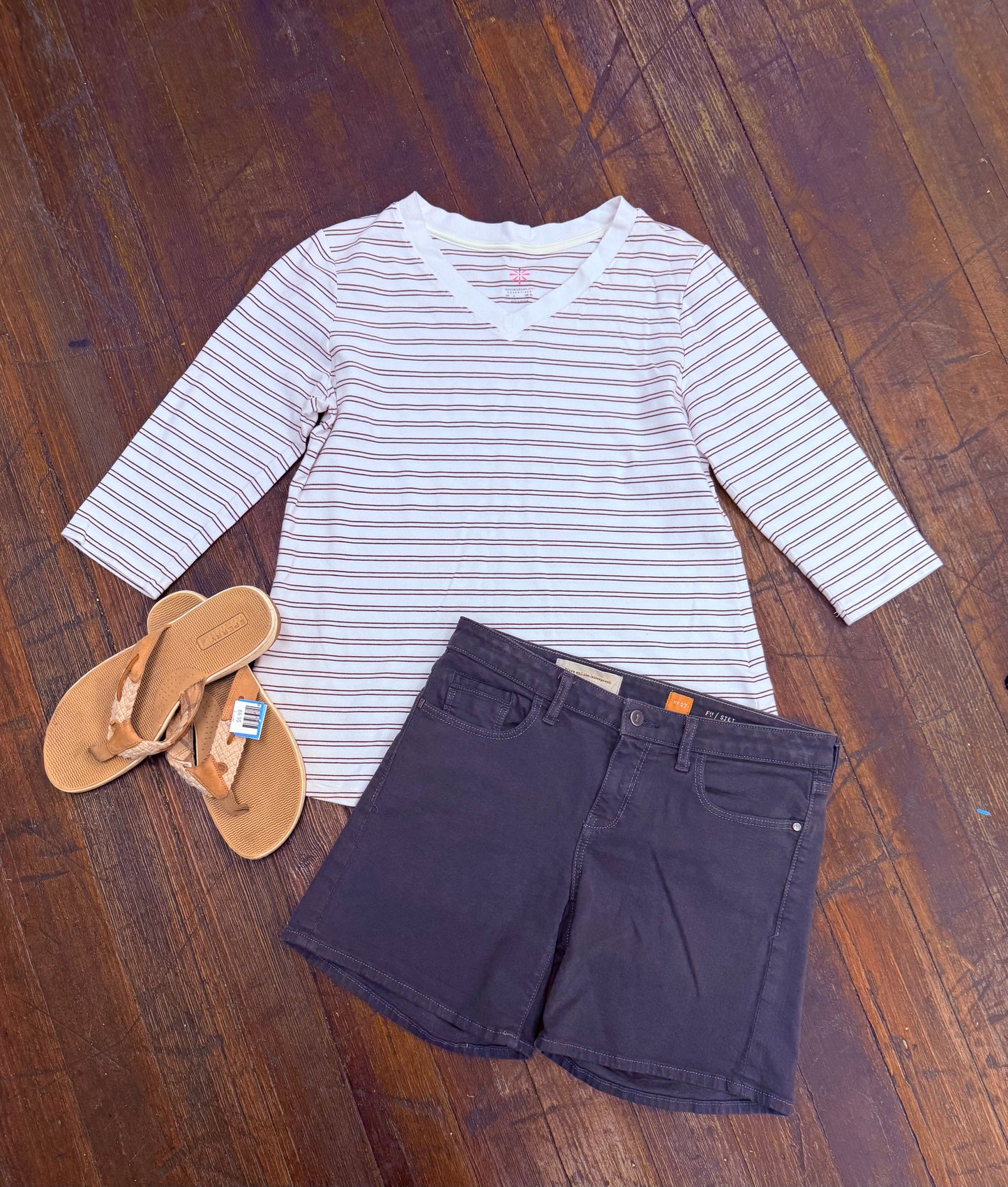 Isaac Mizrahi White/Brown Tops, L