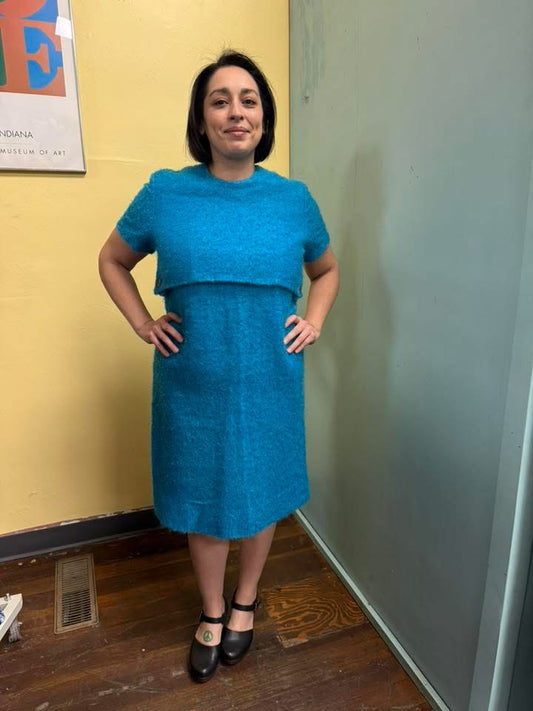 60s Turquoise Boucle’ Dress, size medium