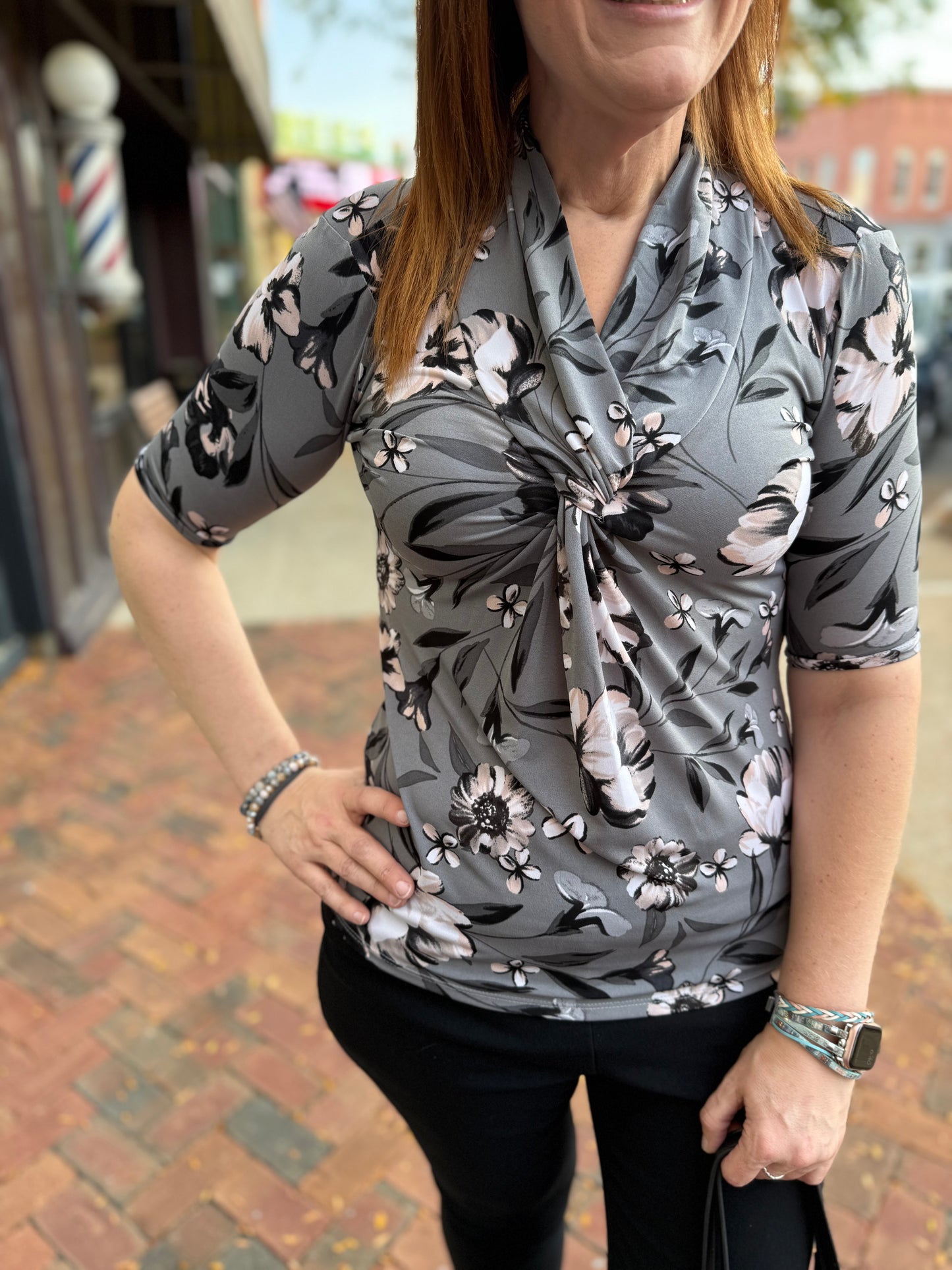 Premise Gray Floral Tops, S