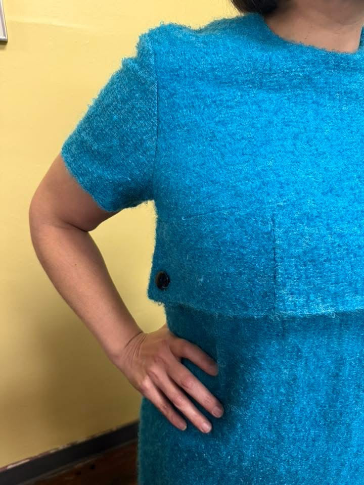 60s Turquoise Boucle’ Dress, size medium