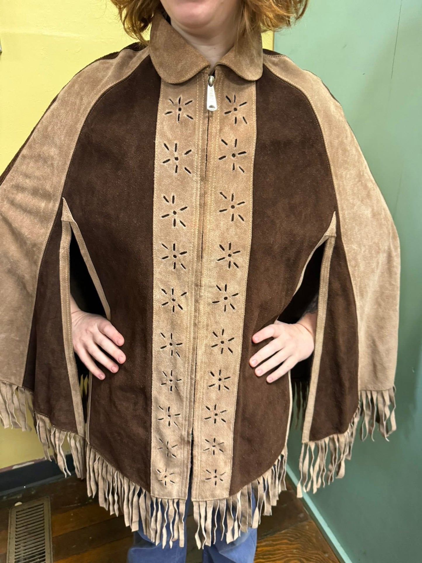 Genunine leather brown/tan Vintage poncho