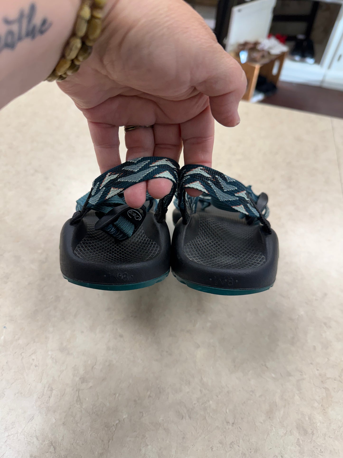 chaco green/black sandals, 6