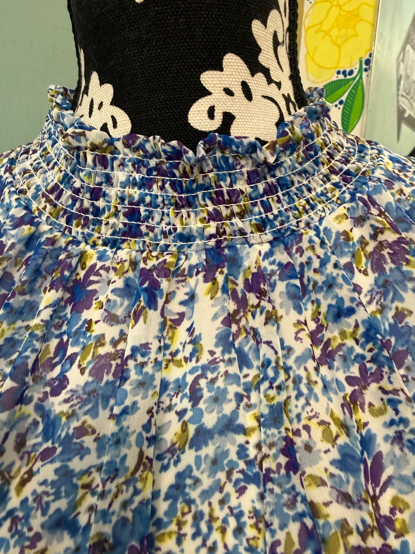 Nina Leonard Blue Floral Dresses, XL