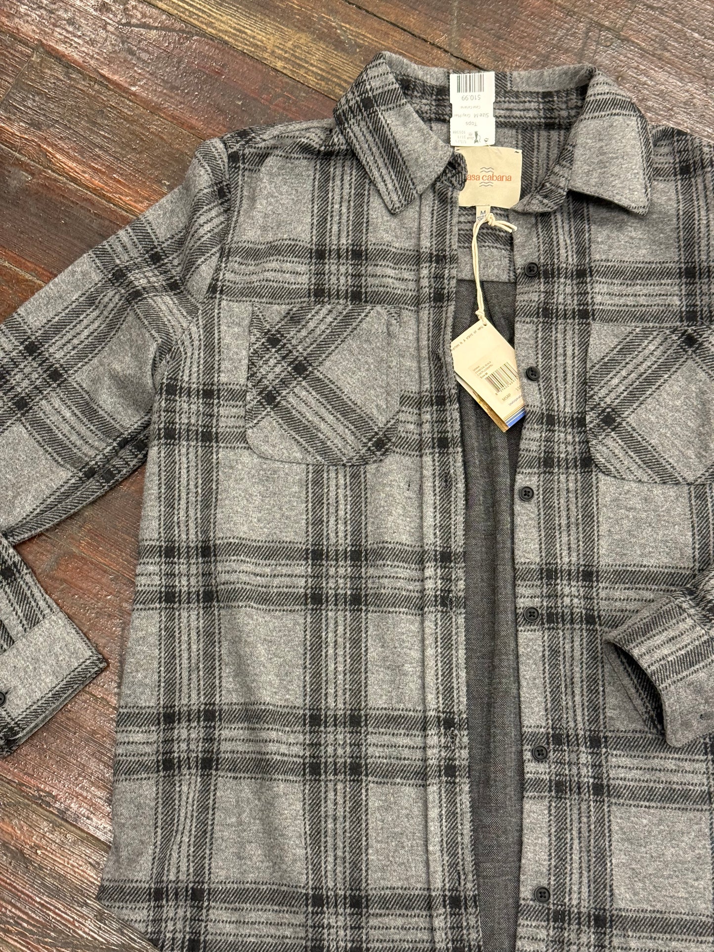 Casa Cabana Gray Plaid Tops, M