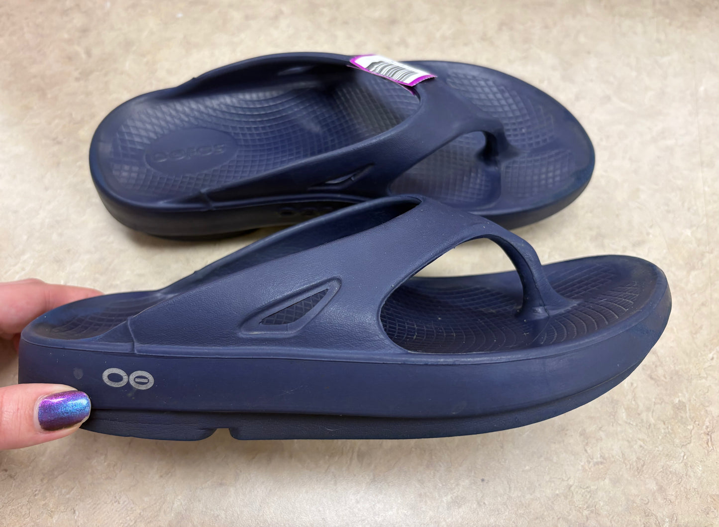 Oofos Navy Sandals, 7