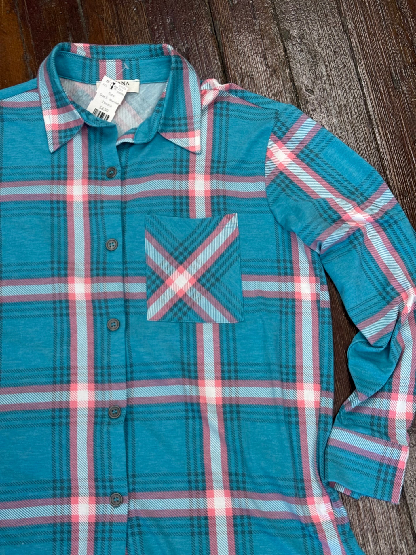 Zenana Blue plaid Tops, S