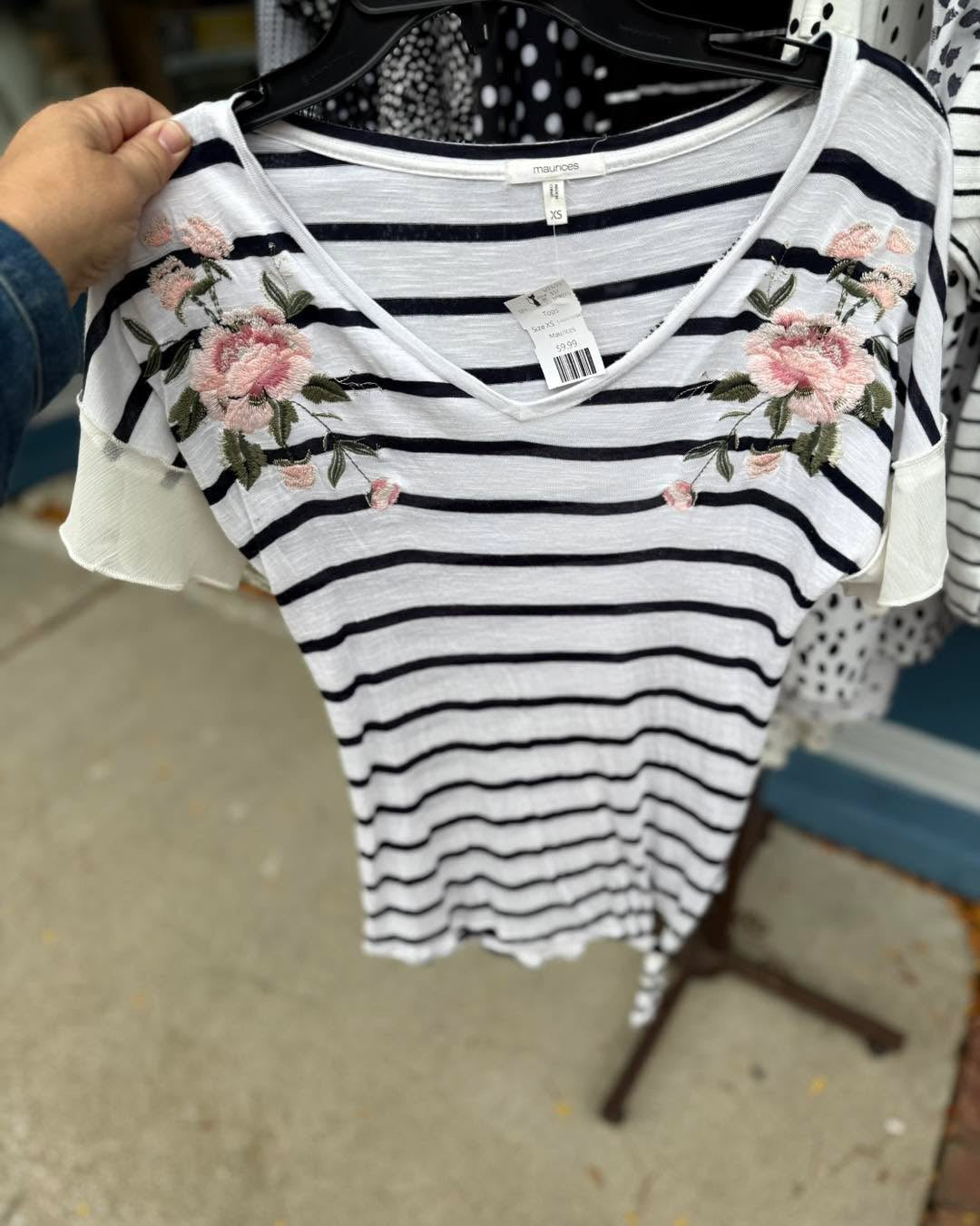 Maurices Cream Stripe Tops, XS