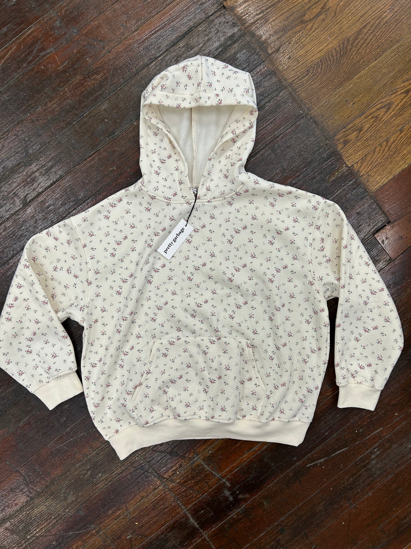 Pretty Garbage Cream floral Hoodies, L