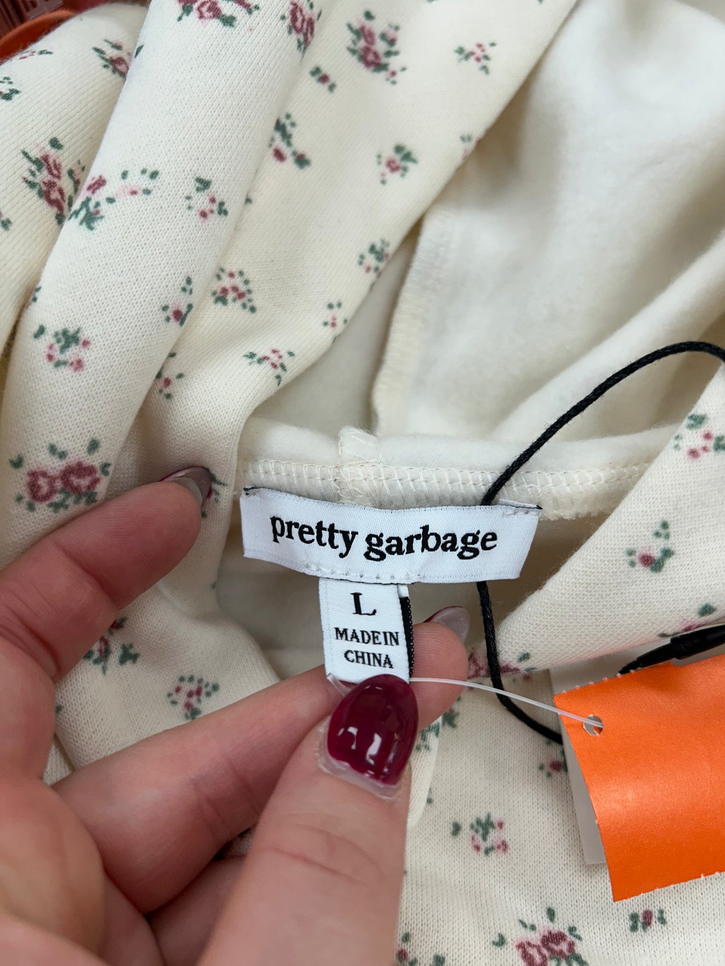 Pretty Garbage Cream floral Hoodies, L
