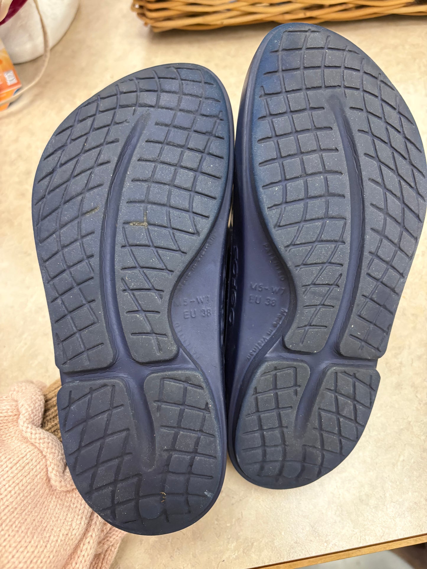 Oofos Navy Sandals, 7
