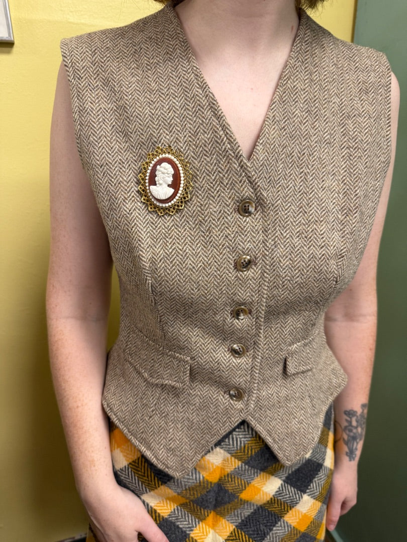 Herringbone tan Vest, Small/medium