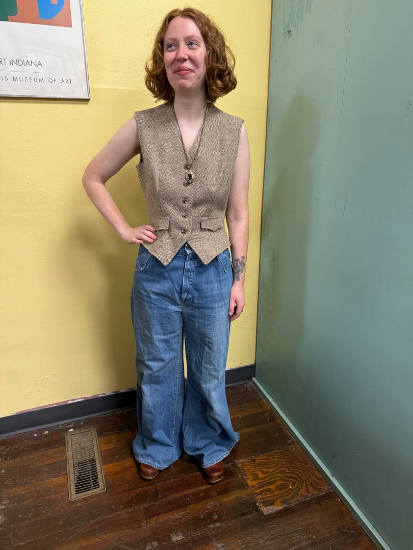 Herringbone tan Vest, Small/medium