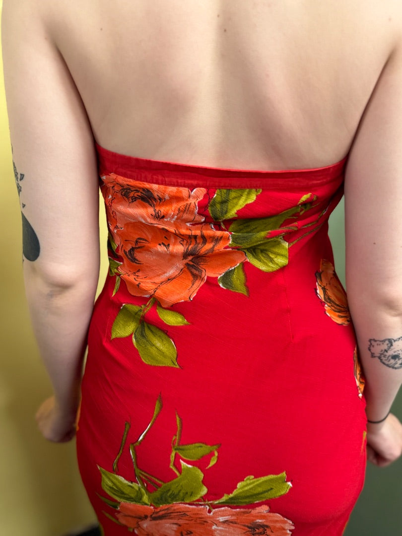 Poise Red Floral Vintage Dresses, M