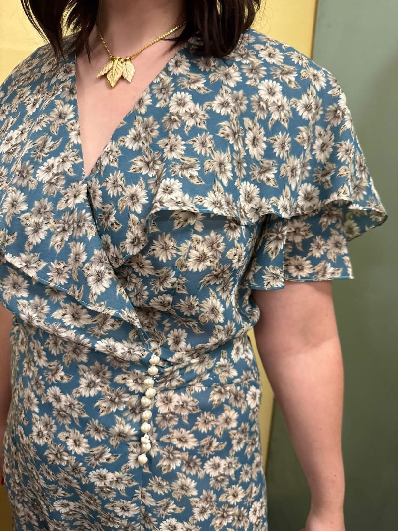 kristy michaels blue floral Vintage dress
